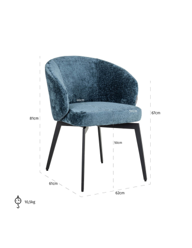 Silla de comedor Amphara blue chenilla ignífuga