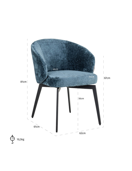 Eetkamerstoel Amphara blauwe brandvertragende chenille