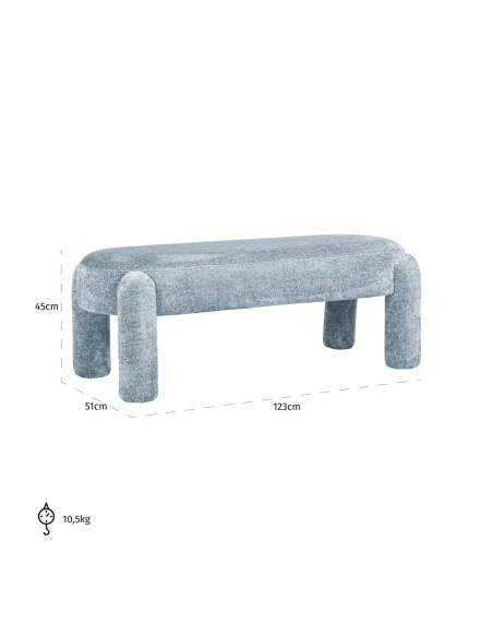 Banco azul claro de chenilla HOLLY | Mobiliario Loft Attitude