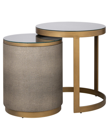 Set of 2 Brass Shagreen Side Tables BLOOMVILLE Top