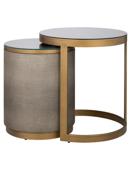Set of 2 Brass Shagreen Side Tables BLOOMVILLE Top