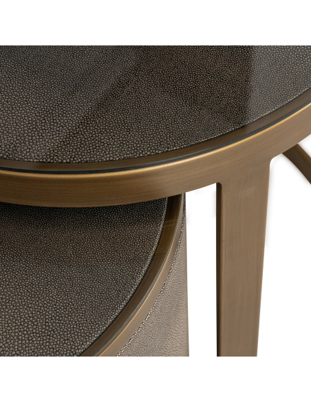 Set of 2 Brass Shagreen Side Tables BLOOMVILLE Top