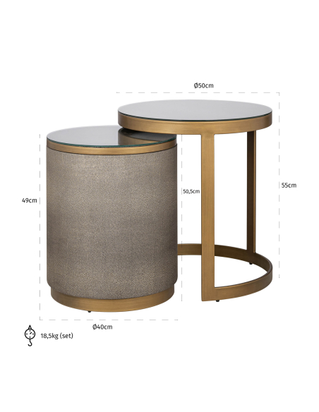 Set of 2 Brass Shagreen Side Tables BLOOMVILLE Top