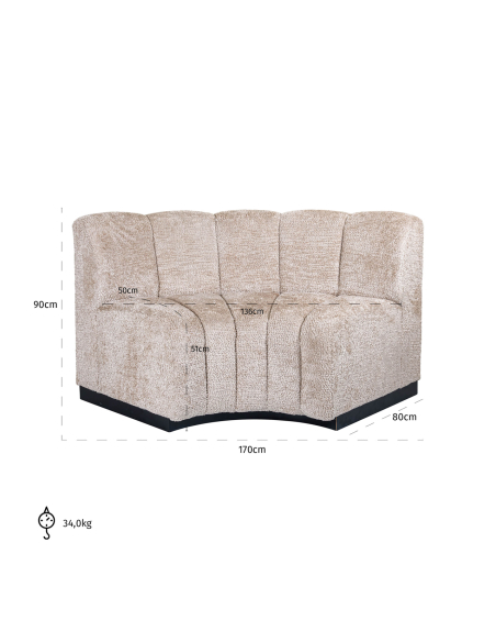 Panca beige Lovely con angolo arrotondato | Loft Attitude