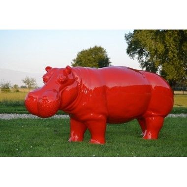 Estátua hipopótamo vermelho grande modelo 2
