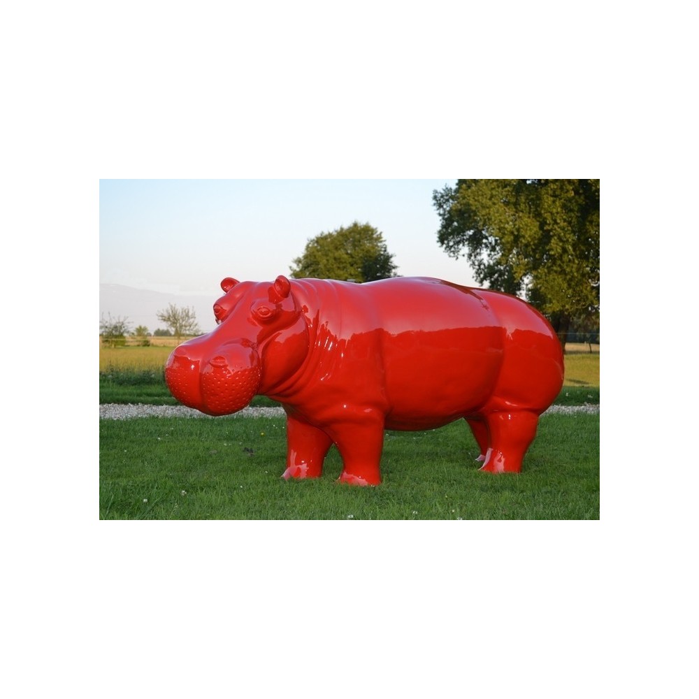 Large red Hippopotamus statue