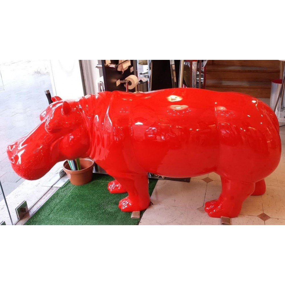 Statue Hippopotame rouge grand modèle