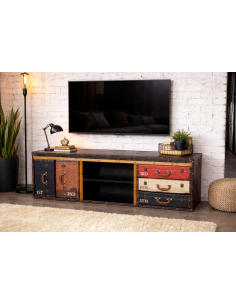Meuble TV MARCO 2 portes 3 tiroirs vintage 160 cm | Loft Attitude 2