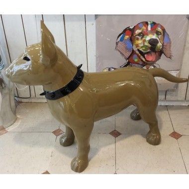 Estátua de Bull Terrier Kaki Colar Preto By-Rod - 1 2