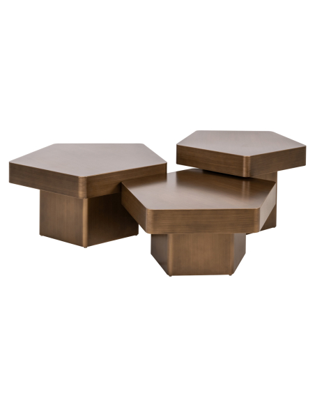 Conjunto de 3 Mesas de Centro dourado escovado HEXA | Loft Attitude