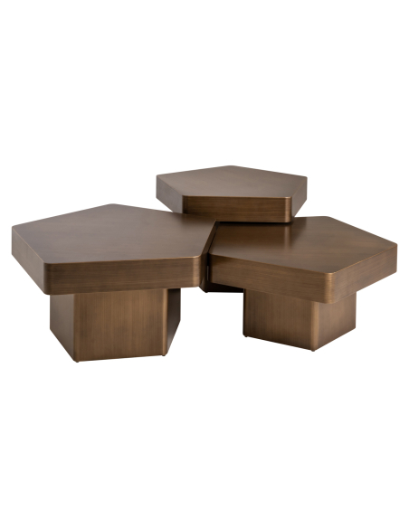 Set of 3 Brushed Gold Coffee Tables HEXA | Loft Attitude