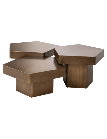 Conjunto de 3 Mesas de Centro dourado escovado HEXA | Loft Attitude
