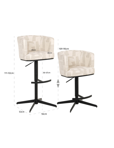 Taburete de bar beige Graffic giratorio CHEYENNE