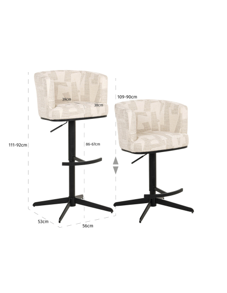 Sgabello da bar beige Graffic girevole CHEYENNE
