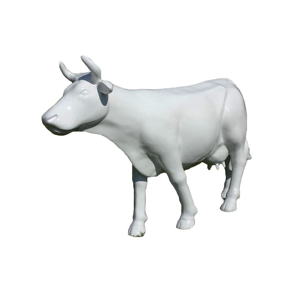 Vaca decorativa tamanho branco vivendo em resina 