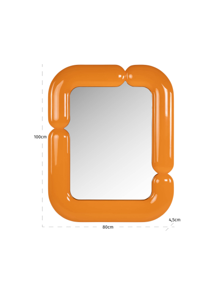 Wall mirror with glossy orange tubular frame AYLA