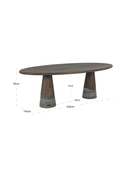 Table à manger ovale en chêne marron et pied marbre HARPER