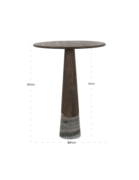 Tavolo da bar rotondo in rovere marrone e piede di marmo harper