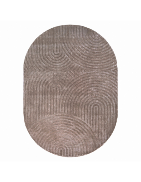 Tapete oval anéis de madeira taupe 200x300 BAYON