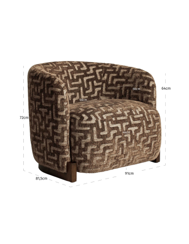 Lounge Stoel Stof Labyrint Bruin Brandwerend Hannah - Richmond Interiors