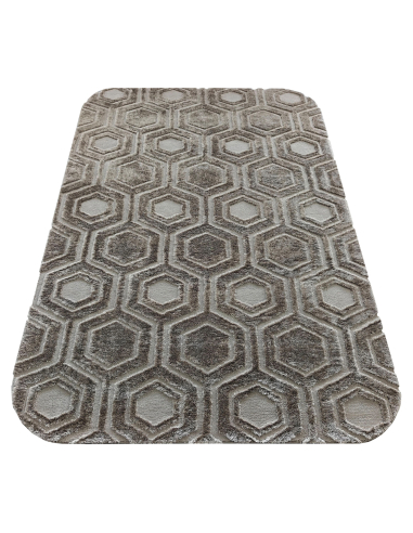 200X290 Odin Brown Hexagonal Pattern Carpet - Richmond Interiors