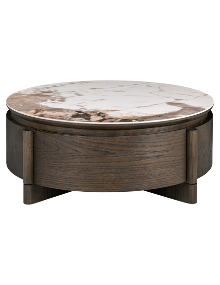 Table basse ronde marbrée brun 90cm LANGFORD - Richmond Interiors