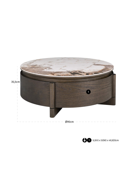 Brown Marbled Round Table 90cm Langford - Richmond Interiors