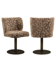 Chaise pivotante tissu jacquard labyrinthe brun FIONA | Loft Attitude