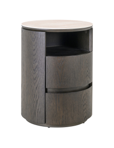 Brauner runder Nachttisch 2 Schubladen Nando - Richmond Interiors