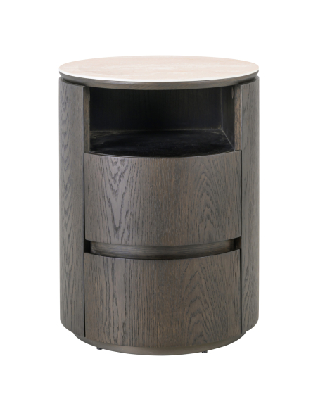 Brown round bedside table 2 drawers Nando - Richmond Interiors