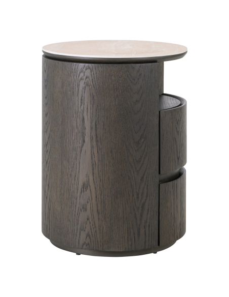 Brown round bedside table 2 drawers Nando - Richmond Interiors