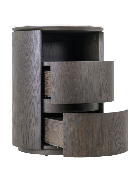 Brown round bedside table 2 drawers Nando - Richmond Interiors