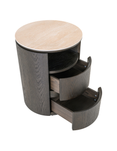 Brown round bedside table 2 drawers Nando - Richmond Interiors 2