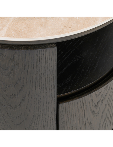 Brown round bedside table 2 drawers Nando - Richmond Interiors