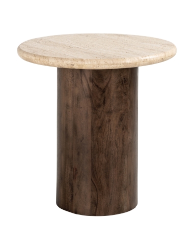 Tavolino rotondo in legno di mango e travertino design DOUGLAS