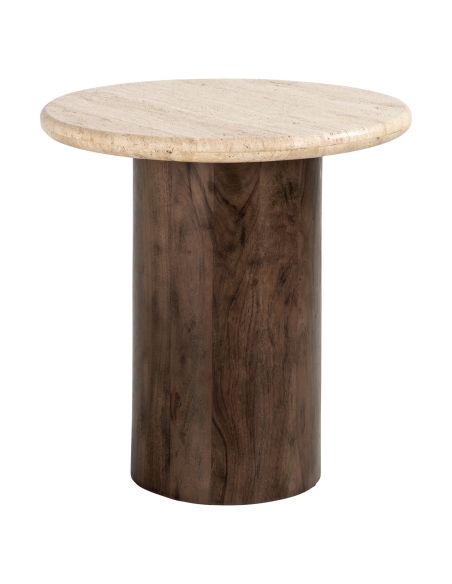 Tavolino rotondo in legno di mango e travertino design DOUGLAS