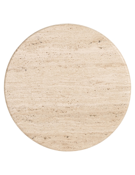 Round side table in mango wood and travertine design DOUGLAS