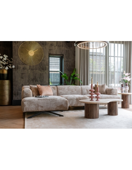 Table d'appoint ronde bois manguier et travertin design DOUGLAS