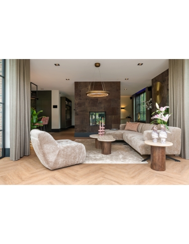 Tavolino rotondo in legno di mango e travertino design DOUGLAS