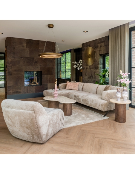 Tavolino rotondo in legno di mango e travertino design DOUGLAS