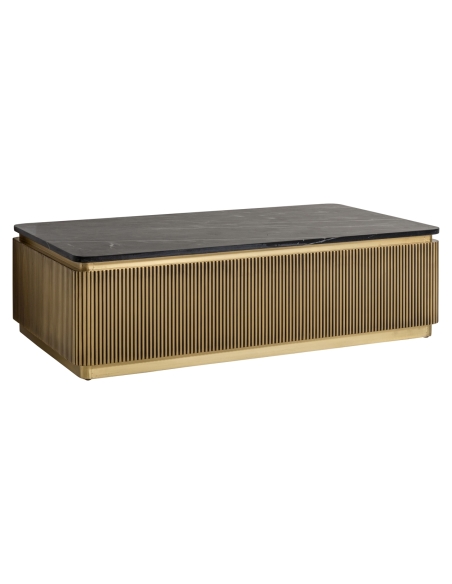 Mesa de centro mármore preto latão canelado design IRONVILLE