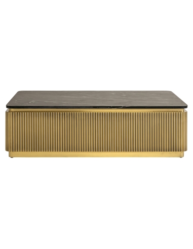 Salontafel zwart marmer geribbeld messing design IRONVILLE