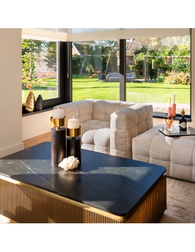 Black marble fluted brass coffee table IRONVILLE