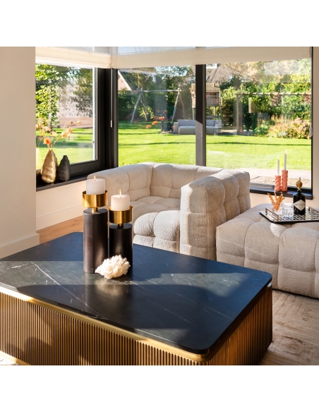Black marble fluted brass coffee table IRONVILLE