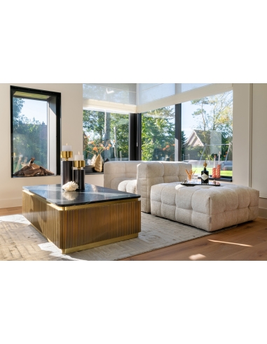 Table basse marbre noir laiton cannelé design IRONVILLE