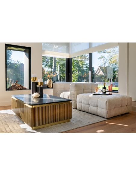 Couchtisch aus schwarzem Marmor und geriffeltem Messing im Design IRONVILLE