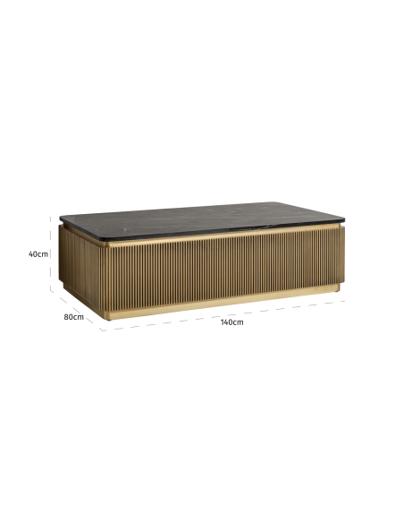 Black marble fluted brass coffee table IRONVILLE