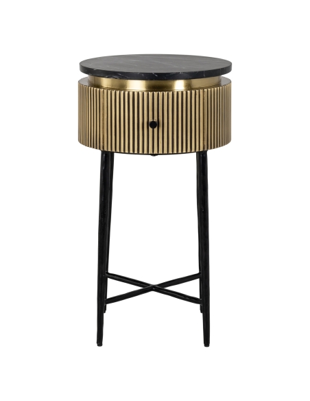 Mesa de apoio redonda em mármore preto e latão design IRONVILLE