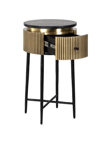 Round black marble brass side table IRONVILLE