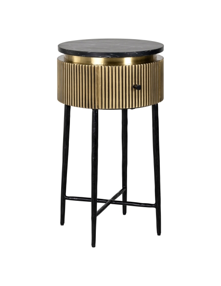 Round black marble brass side table IRONVILLE
